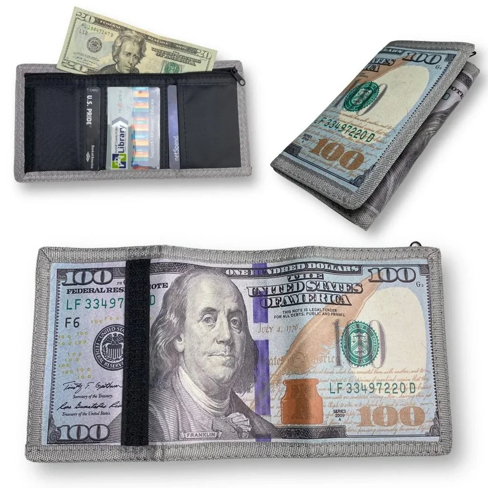 100 Dollar Bill Printed Trifold Wallet